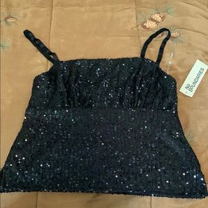 No Boundaries Black Sequin Ruched Camisole/ top Brand new size 0-2. XS Cami top